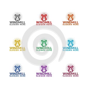 Windmill Logo Template icon isolated on white background. Set icons colorful