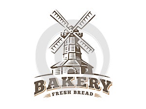 Windmill logo - vector illustration. Bakery emblem on white background