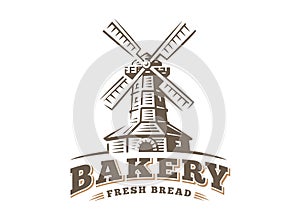 Windmill logo - vector illustration. Bakery emblem on white background photo