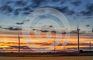 Windmill with Long Exposure Evning Cloudy Sky.