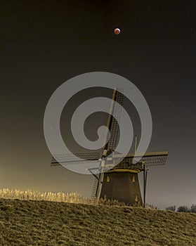 Windmill lunar eclipse the Netherlands