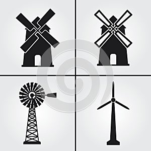 Windmill Mill Simple Vector Icons