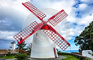 Windmill  Moinho do Pico Vermelho, Ajuda da Bretanha, SÃÂ£o Miguel Island, Azores, Portugal, Europe photo