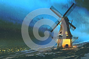 The windmill on the mountain in winter