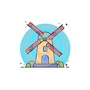 Windmill netherlands building vector icon illustration.