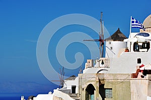 Windmill in Oia in the island of Santorini. Greece