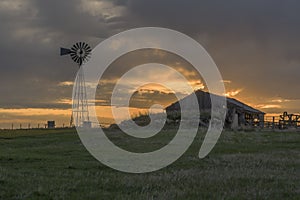 Windmill and Old Barn in South Dakota