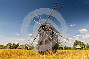 Windmill in open air folk museum Skansen in Bialowieza, Poland.