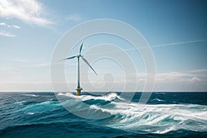 Windmill in sea on blue sky background