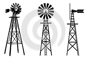 Windmill silhouette illustration vector on white background