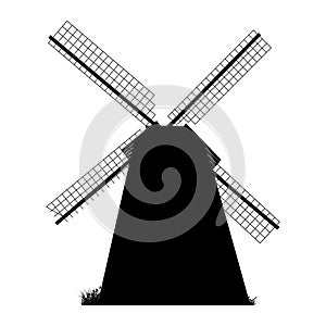 Windmill silhouette isolated on white background.