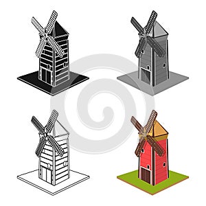 Windmill, single icon in cartoon style.Windmill vector symbol stock illustration web.