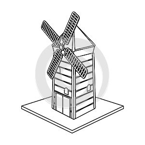 Windmill, single icon in outline style.Windmill vector symbol stock illustration web.