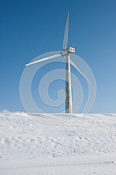 Windmill in snowy Dutch landscape