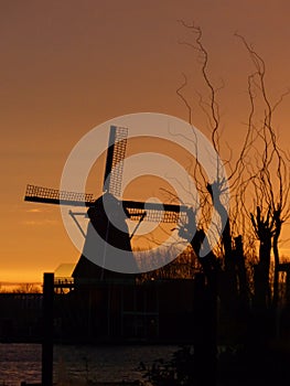 A windmill in the sunrise by the Zaanse Schans