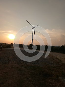 Windmill and sunset nature travel