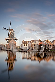 Windmill and traditional houses, Haarlem, Holland