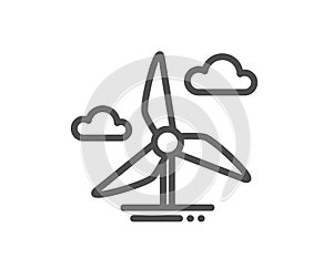 Windmill turbine line icon. Wind power energy sign. Vector