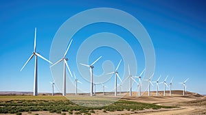 Windmill turbines in land, harnessing nature\'s renewable green energy