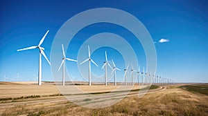 Windmill turbines in land, harnessing nature\'s renewable green energy