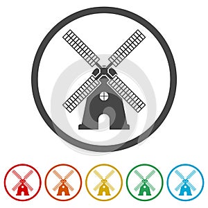 Windmill vector logo design, Windmill farm icon, 6 Colors Included