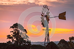 Windmill at sunset in rural South Australia