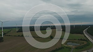 Windmill wind power technoligy aerial drone view