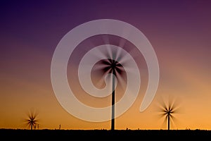 Windmill Wind Turbine Spinning in Wind at Sunset or Sunrise