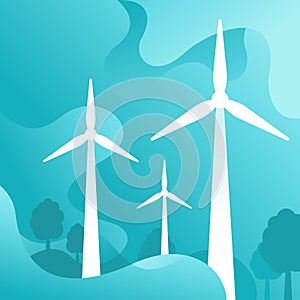 Windmill - wind turbines on abstract background