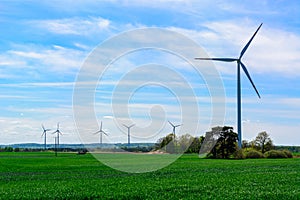 windmill wind turbines in field, power generator electric pylon wind turbine