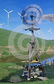 Windmill and wind turbines on Route 580 in Livermore, CA