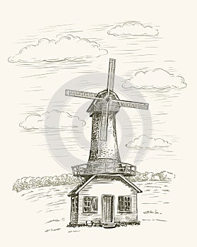 Windmill windmill on a background of farmlands