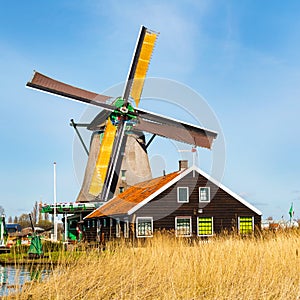 Windmill in Zaanse Schans, traditional village near Amsterdam, Holland