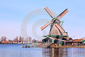 Windmill in Zaanse Schans, traditional village, Netherlands, North Holland