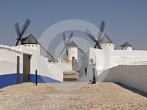 Windmills in Campo de Criptana view from street