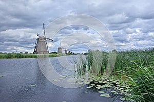 Windmills on a canal, Kinderdijk, Netherlands