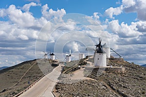 Windmills with castle, Consuegra, Castile-La Mancha, Spain