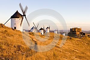 windmills with castle, Consuegra, Castile-La Mancha, Spain