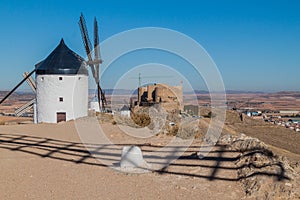 Windmills and a castle in Consuegra village, Spa