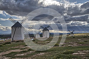 Windmills in a cloudy sunset at Campo de Criptana, Ciudad Real (Spain
