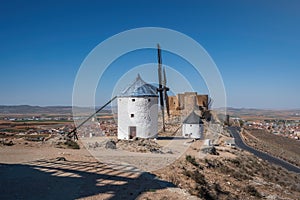 Windmills and Consuegra Castle (Castle of La Muela) at Cerro Calderico - Consuegra, Castilla-La Mancha, Spain