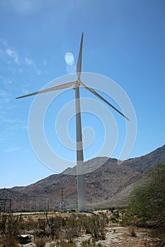 Windmills in the deserts of Palm Springs California. Power generating windmills wind turbines near Palm Springs California, USA