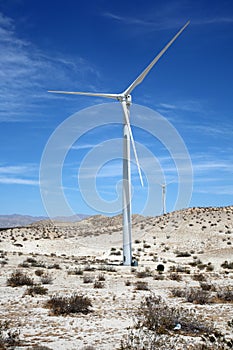 Windmills in the deserts of Palm Springs California. Power generating windmills wind turbines near Palm Springs California, USA