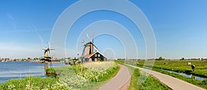 Windmills in ethnographic open-air museum Zaanse Schans, Netherlands