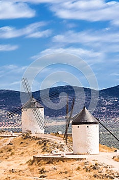 Windmills on the hill in Consuegra, Spain