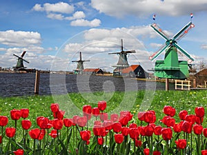 Windmills in Holland with canal