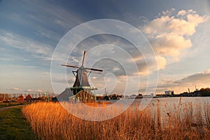Windmills in Holland with canal