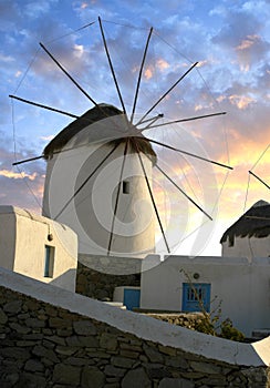 Windmills on the island of Mykonos, Greece