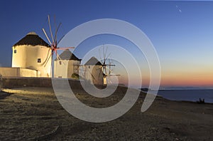 Windmills of kato mili in old town of Mykonos, Greece photo