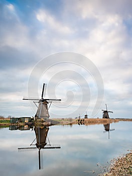 Windmills Kinderdijk with clouds